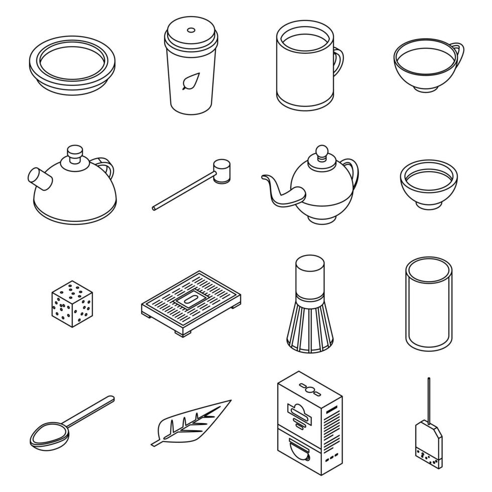 Tea ceremony icons set vector outine