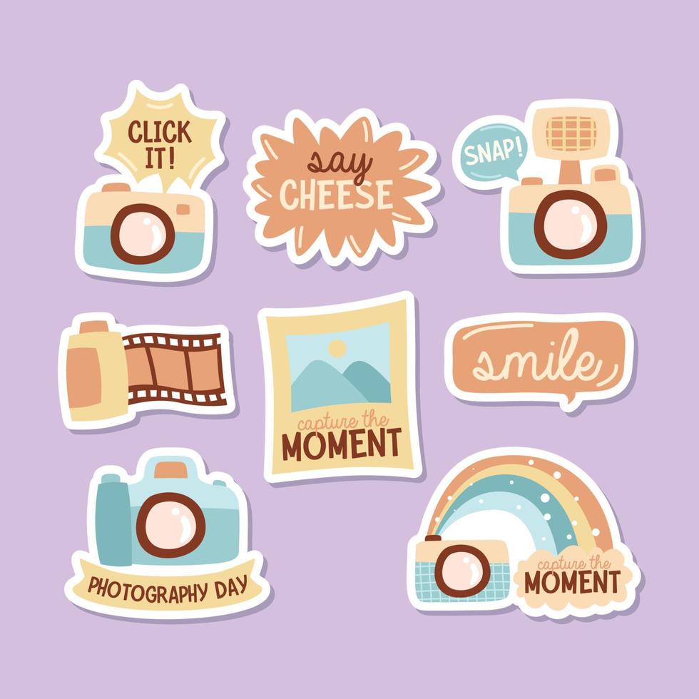 Photography Day Doodle Hand Drawn Sticker Collection vector