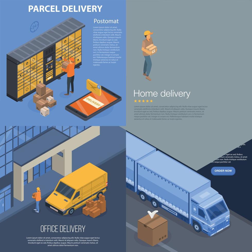 Parcel delivery banner set, isometric style vector