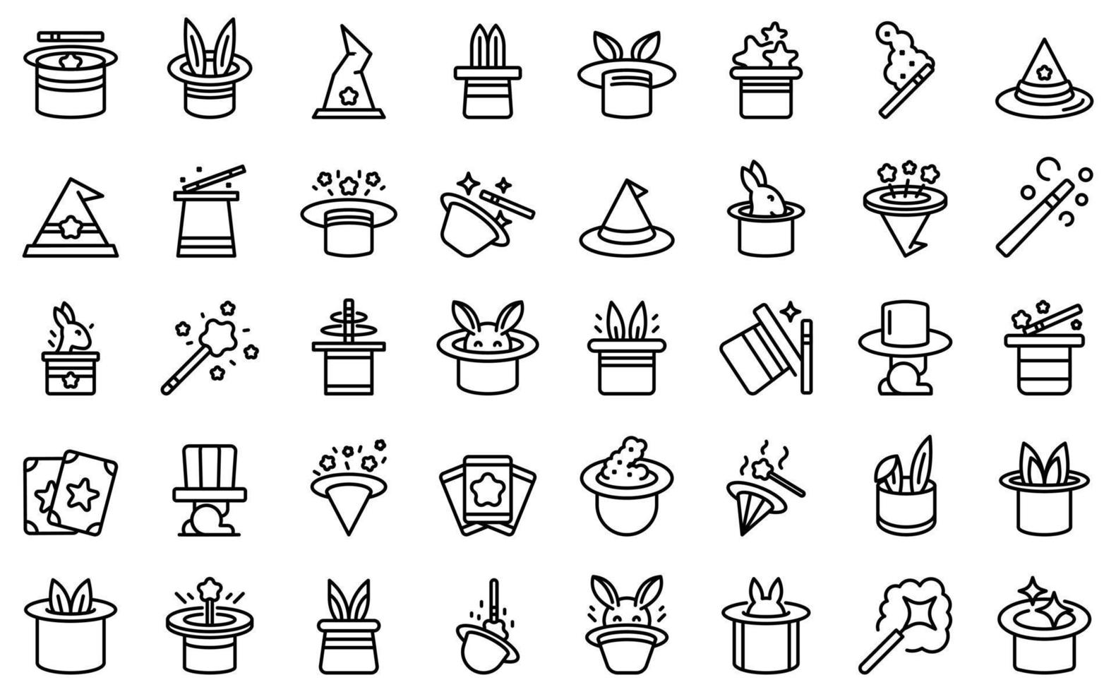 Magic hat icons set outline vector. Magician rabbit vector