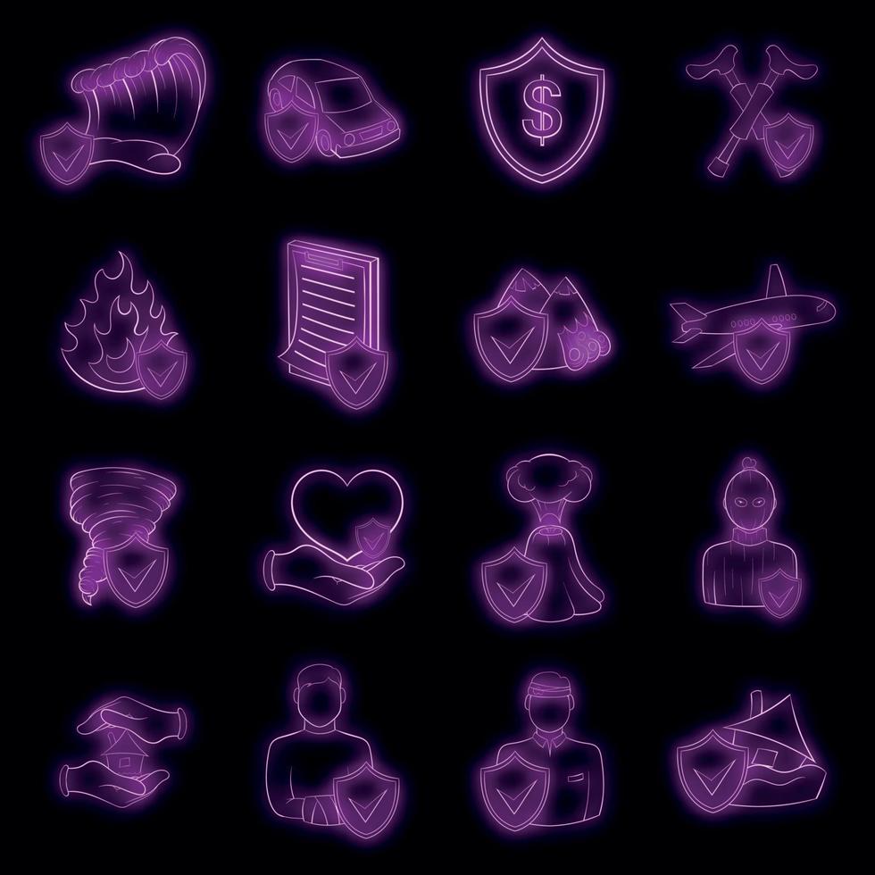 Insurance icons set vector neon