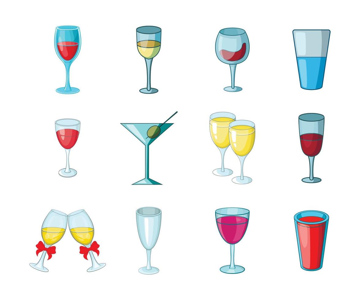 Glass icon set, cartoon style vector