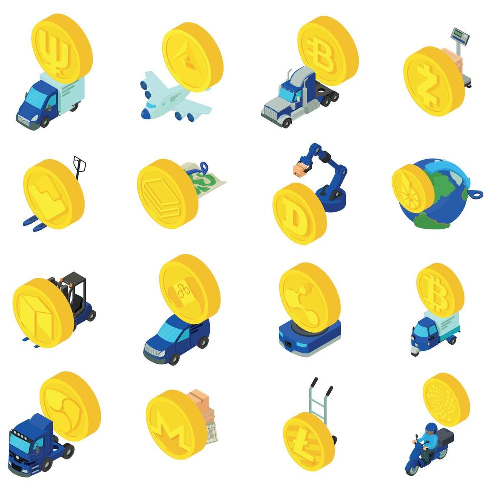 Delivery coin icons set, isometric style vector