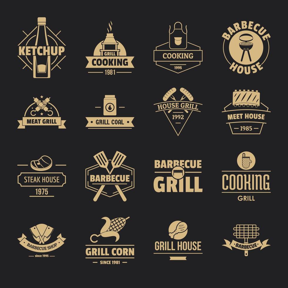 Barbecue grill logo icons set, simple style vector