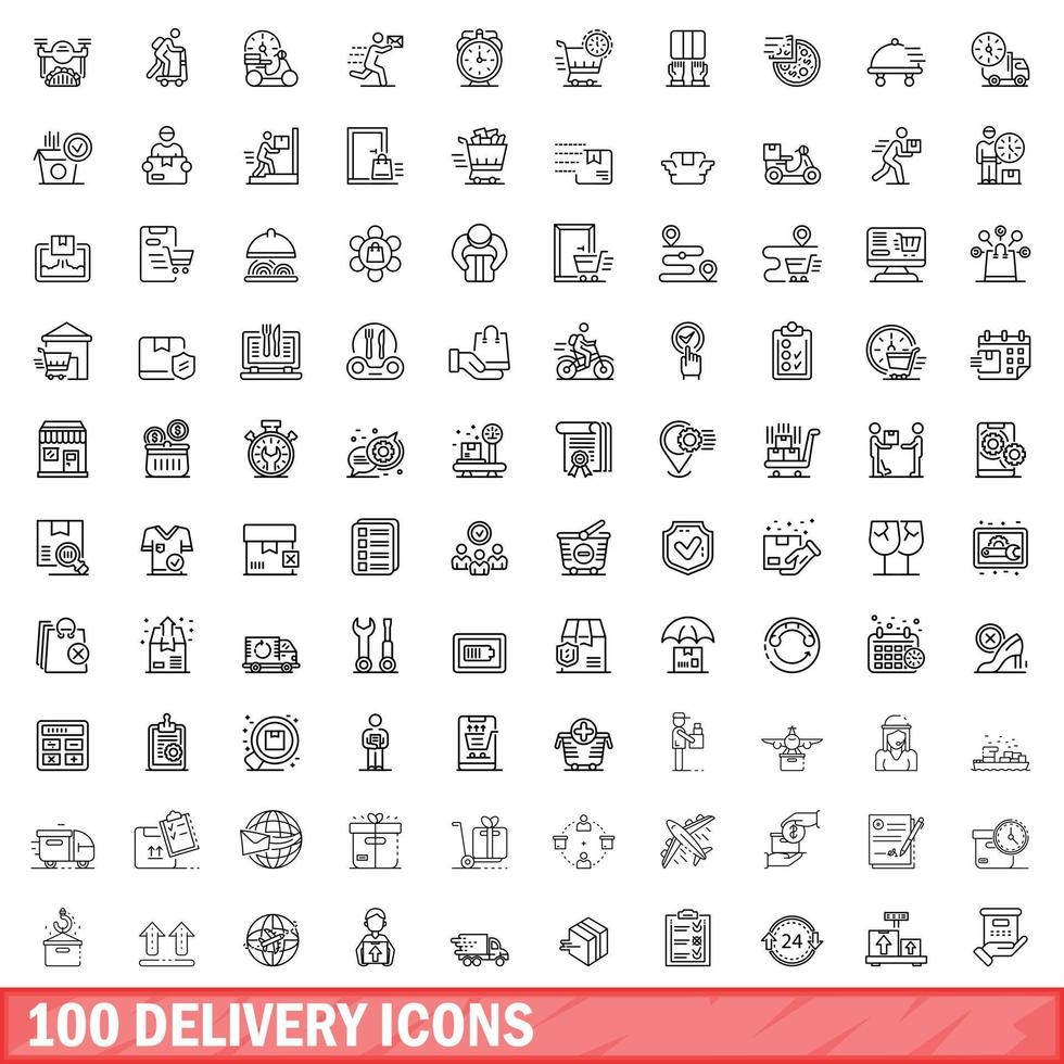 100 delivery icons set, outline style vector