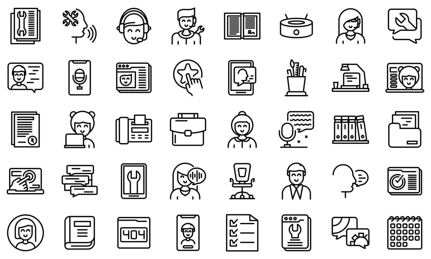 Personal assistant icons set, outline style vector