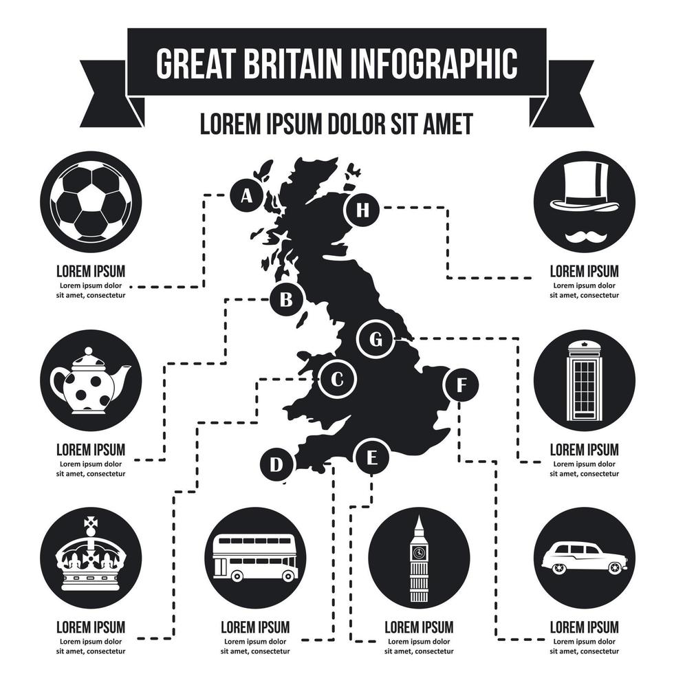 concepto de infografía de gran bretaña, estilo simple vector