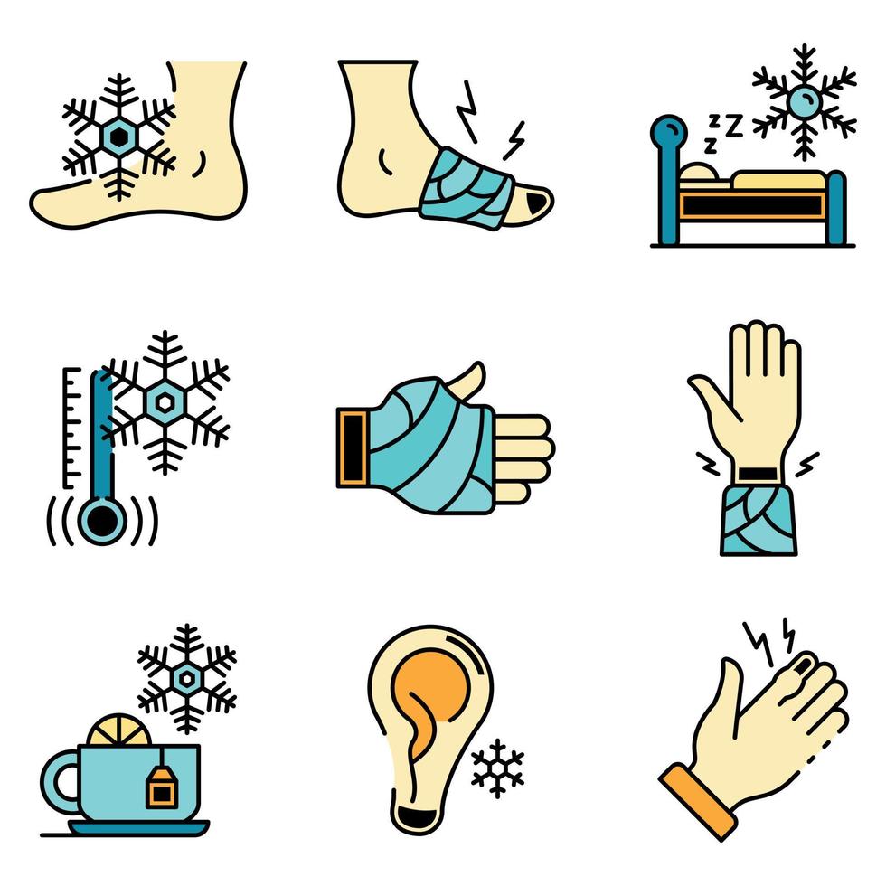 Frostbite icons set line color vector
