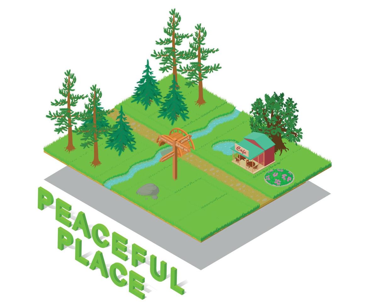 Peaceful place concept banner, isometric style vector
