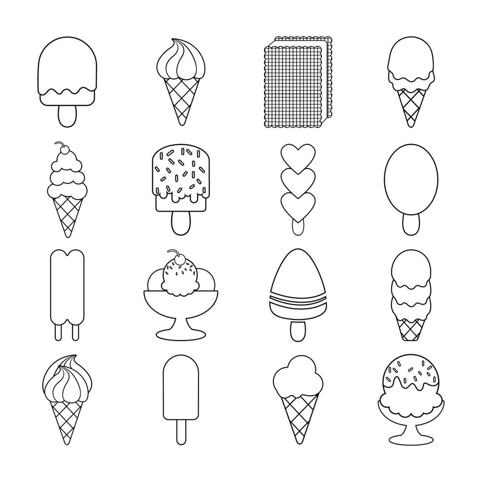 conjunto de iconos de helado dulce, estilo de contorno vector