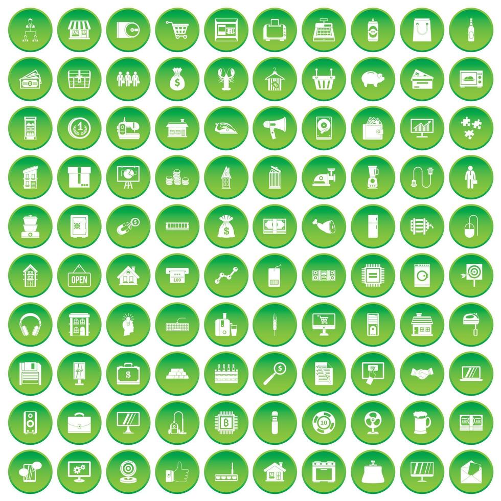 100 sales icons set green circle vector