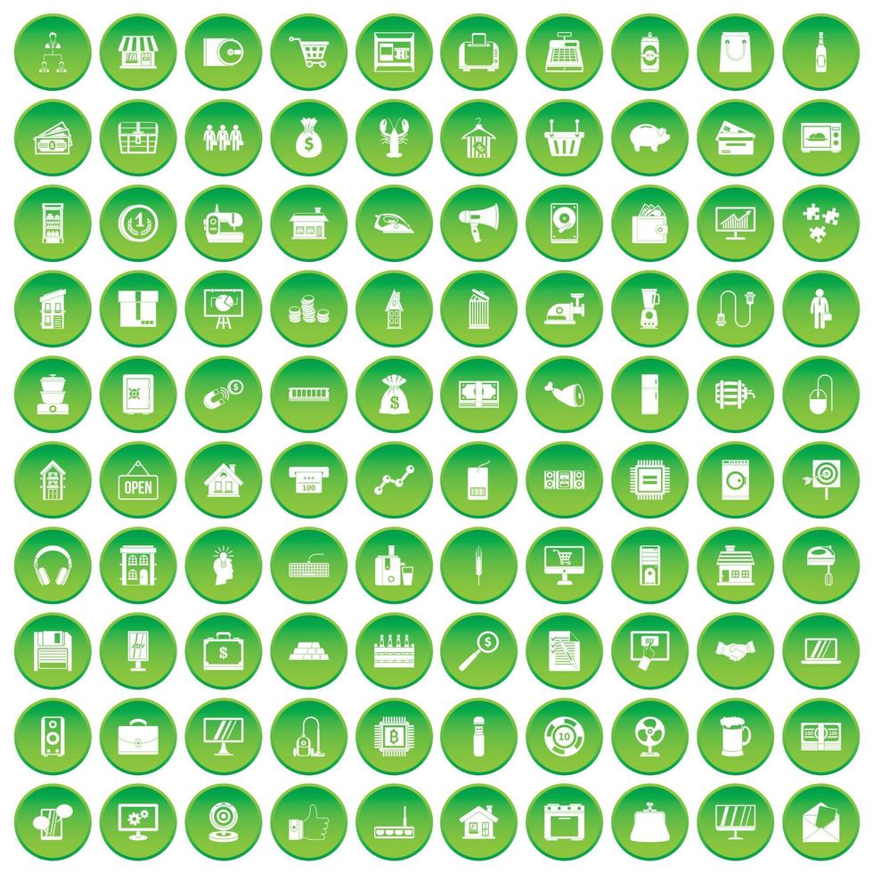 100 iconos de ventas establecer círculo verde vector