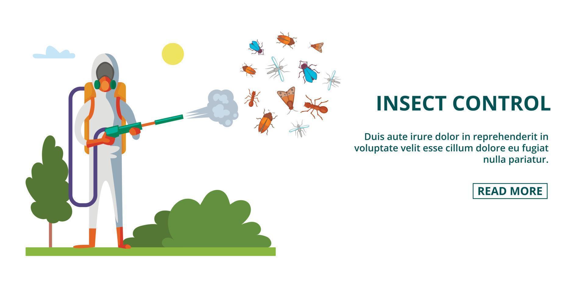 banner de control de insectos horizontal, estilo de dibujos animados vector