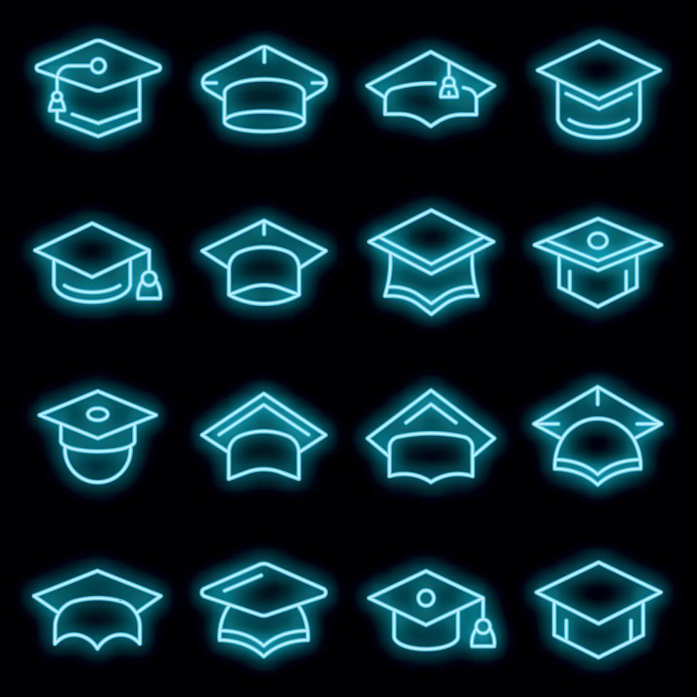 Graduation hat icons set vector neon