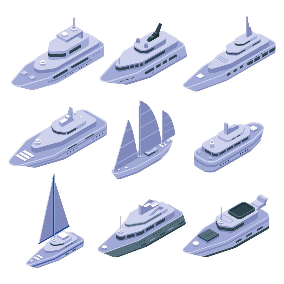 Yacht icons set, isometric style vector