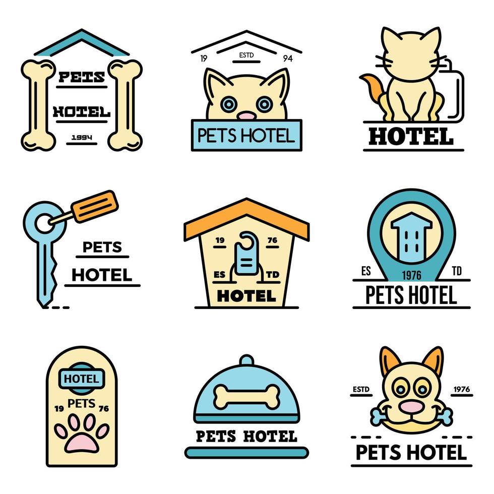 iconos de hotel de mascotas establecer vector de color de línea