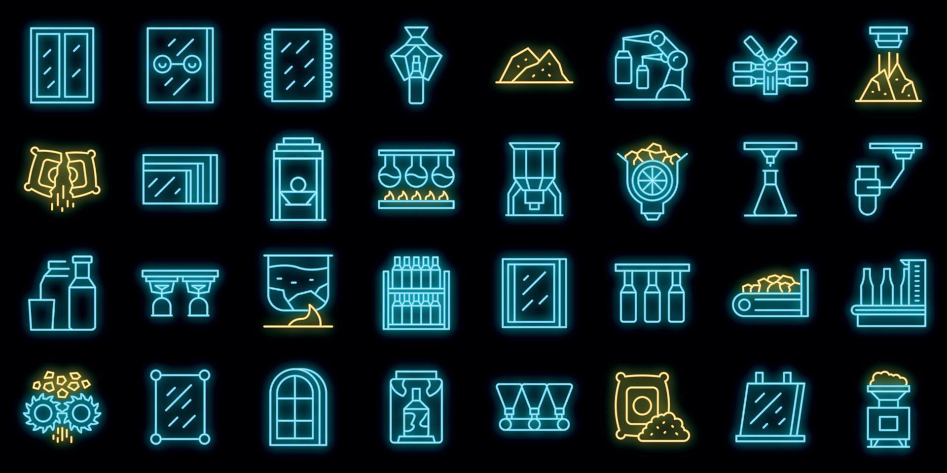 Glass production icons set outline vector. Raw manufacturing vector neon