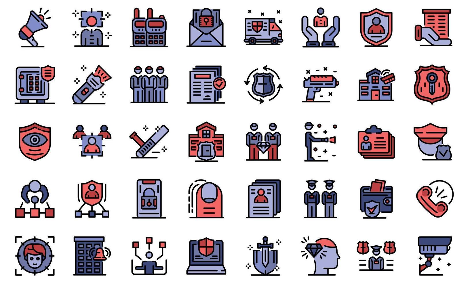 Personal guard icons set line color vector