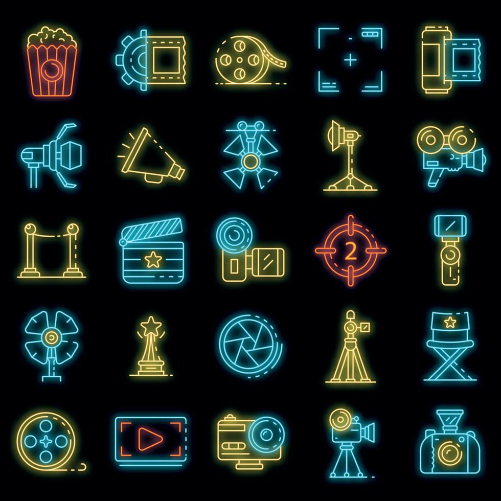 conjunto de iconos de producción cinematográfica neón vectorial vector