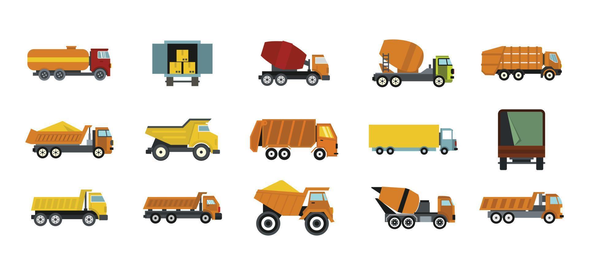 conjunto de iconos de camión, estilo plano vector