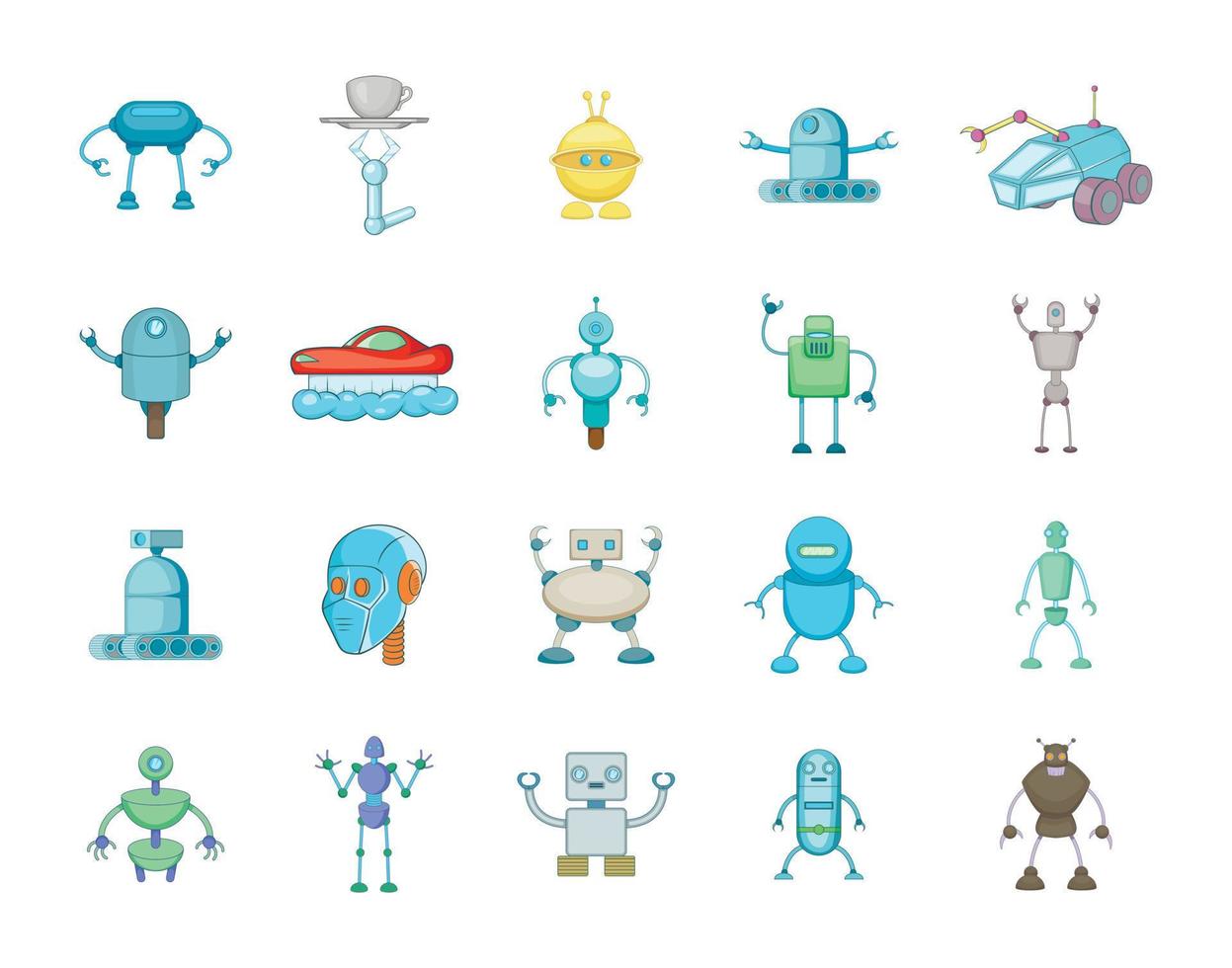 Robot icon set, cartoon style vector