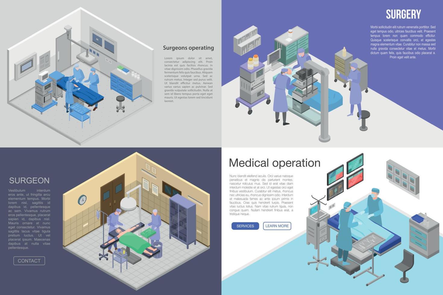 Surgeons operating banner set, isometric style vector