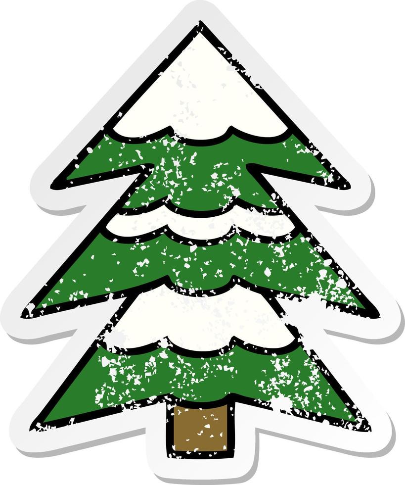 distressed sticker of a cute cartoon snow covered tree vector