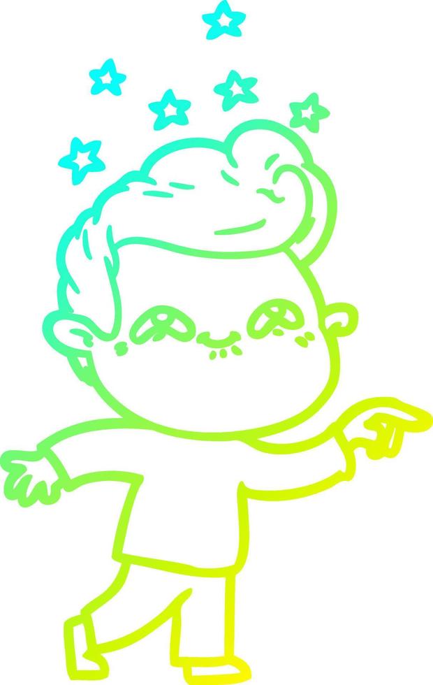 cold gradient line drawing cartoon excited man vector
