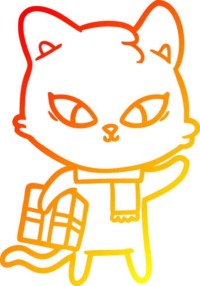 warm gradient line drawing cute cartoon cat vector