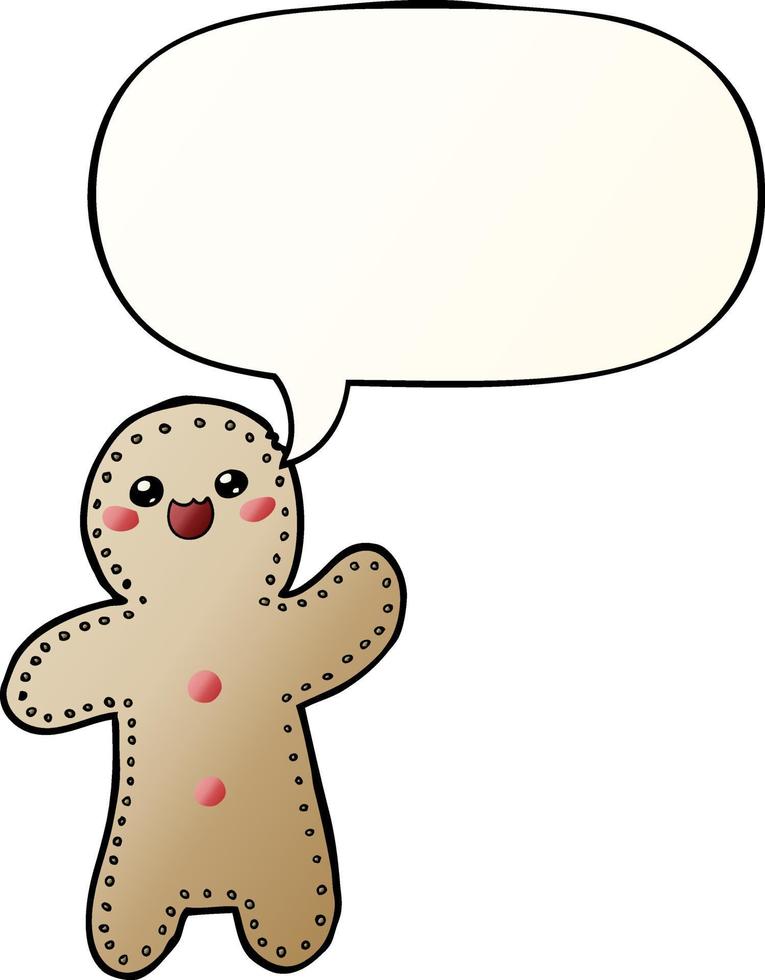 cartoon gingerbread man and speech bubble in smooth gradient style vector