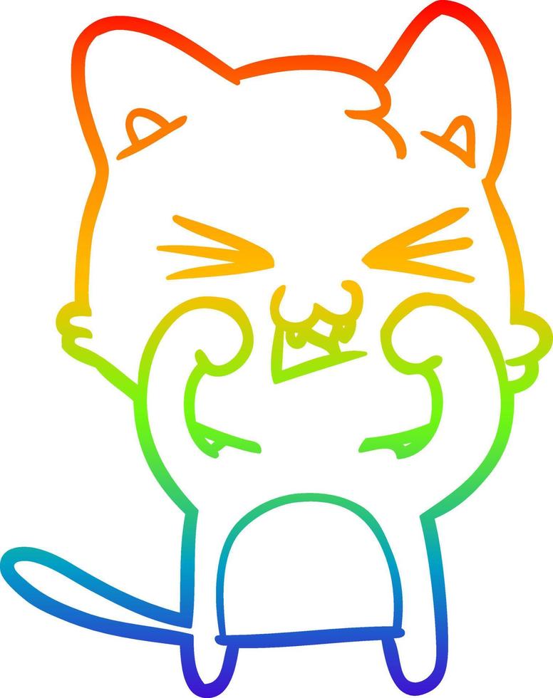 rainbow gradient line drawing cartoon cat hissing vector