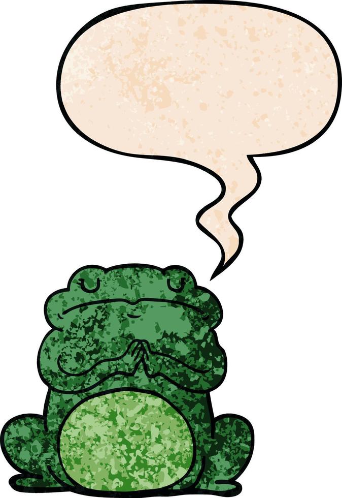 cartoon arrogant frog and speech bubble in retro texture style vector