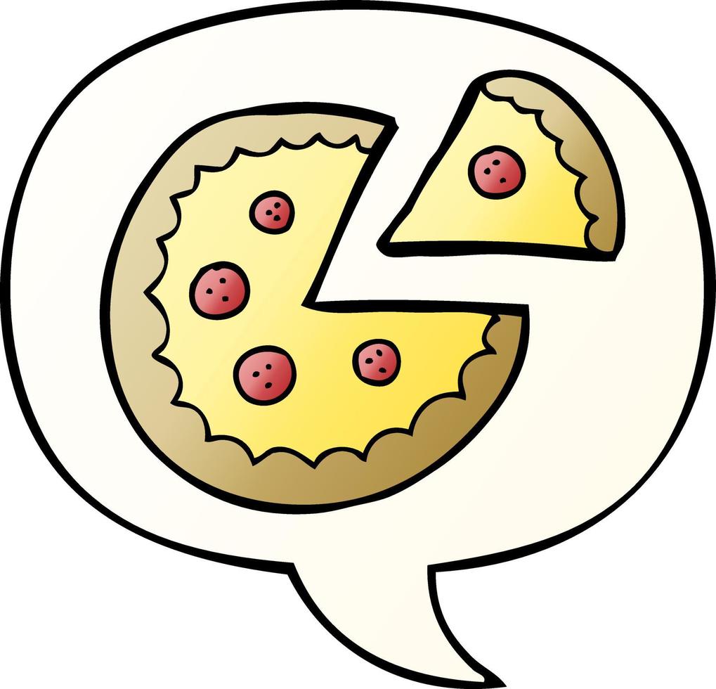 cartoon pizza and speech bubble in smooth gradient style vector