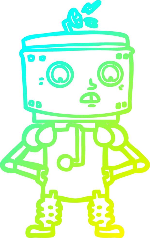 cold gradient line drawing cartoon robot with hands on hips vector