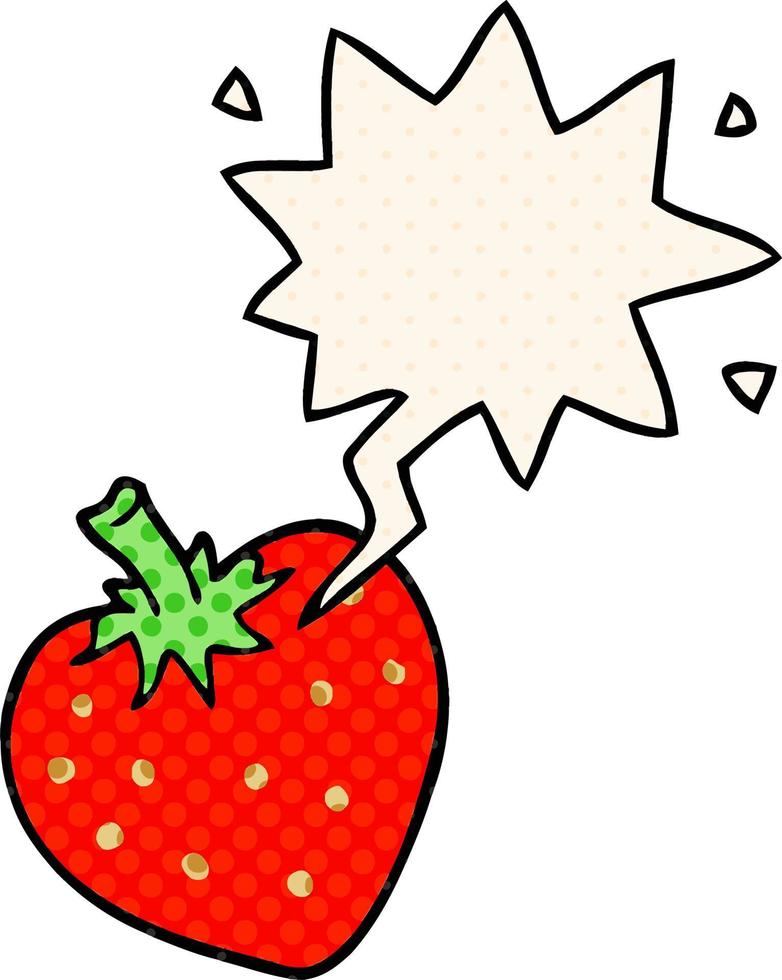 cartoon strawberry and speech bubble in comic book style vector