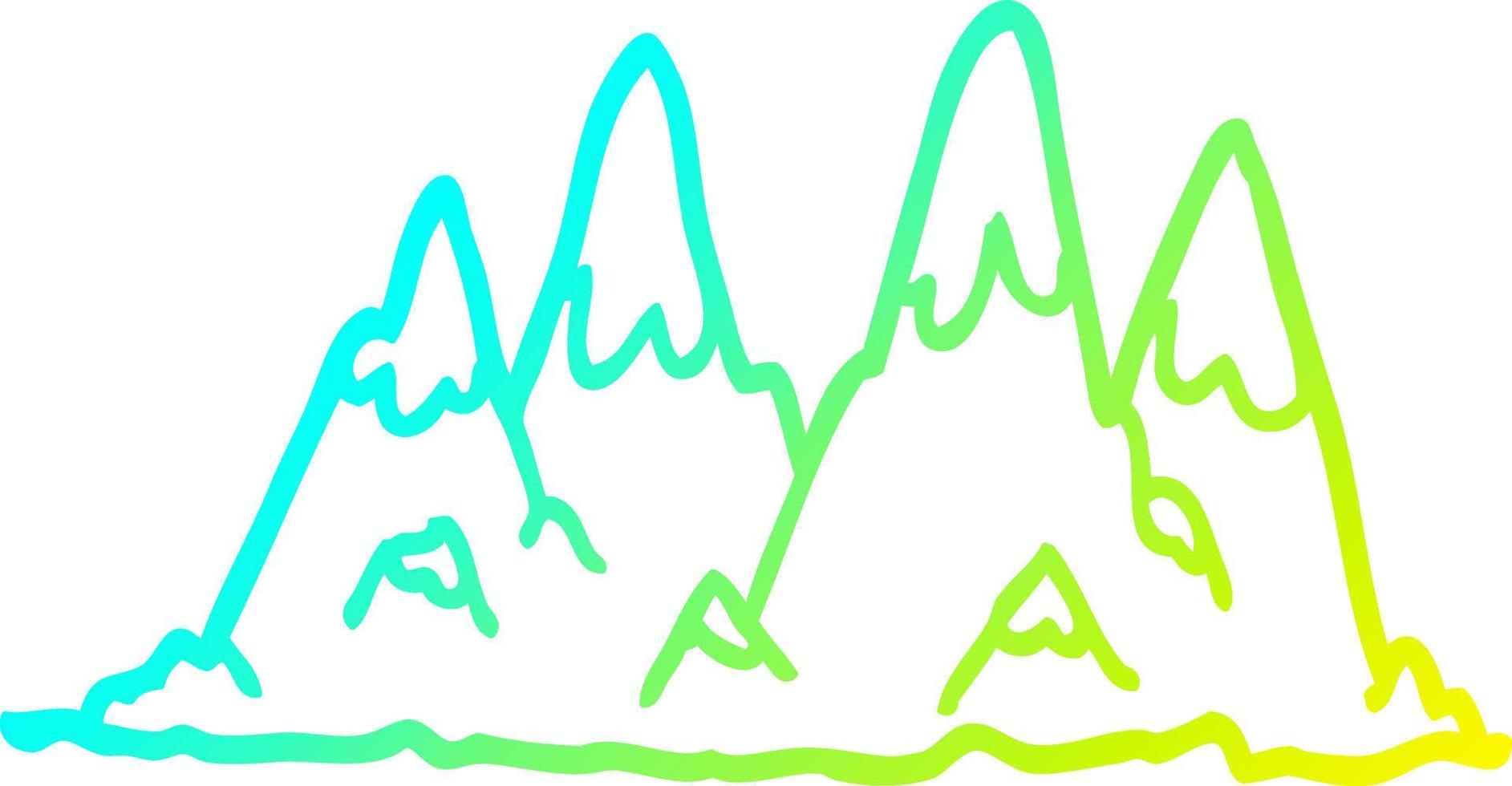 cold gradient line drawing cartoon mountain range vector