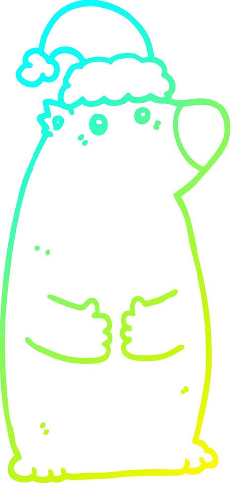 cold gradient line drawing cartoon bear wearing christmas hat vector