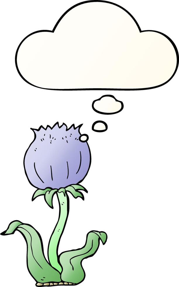 cartoon wild flower and thought bubble in smooth gradient style vector