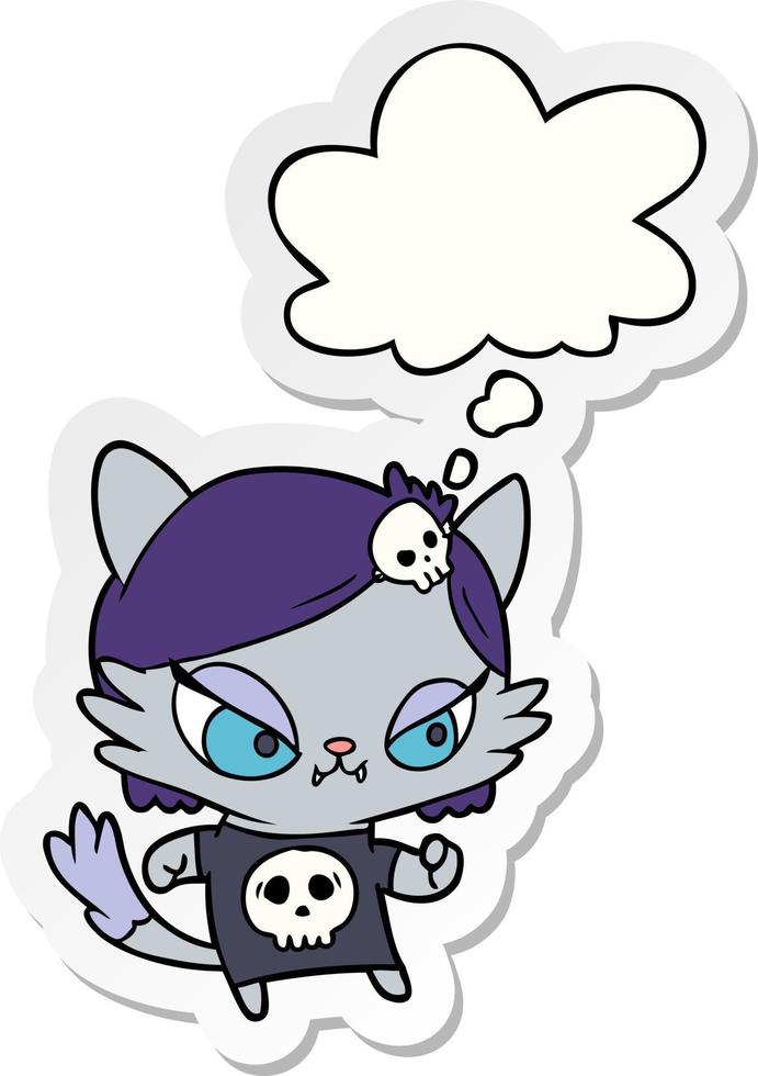 cartoon tough cat girl and thought bubble as a printed sticker vector