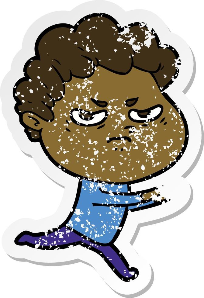 distressed sticker of a cartoon angry man vector