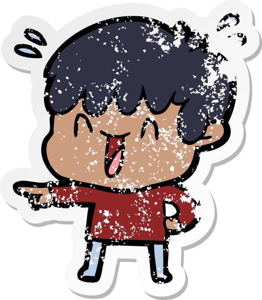 distressed sticker of a cartoon laughing boy vector