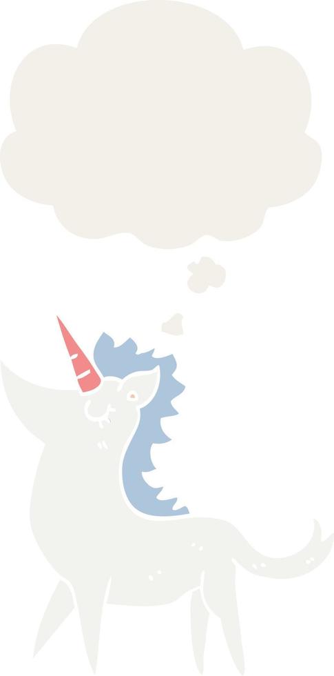 cartoon unicorn and thought bubble in retro style vector