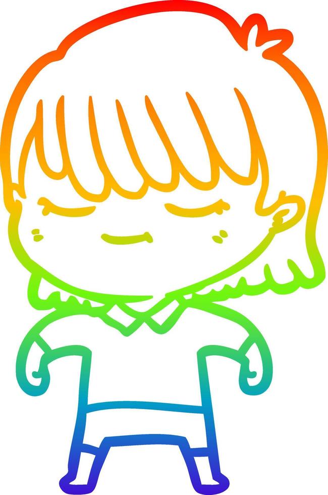 rainbow gradient line drawing cartoon woman vector