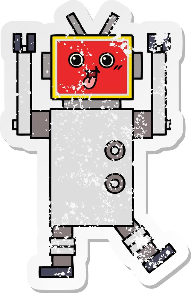 distressed sticker of a cute cartoon robot vector