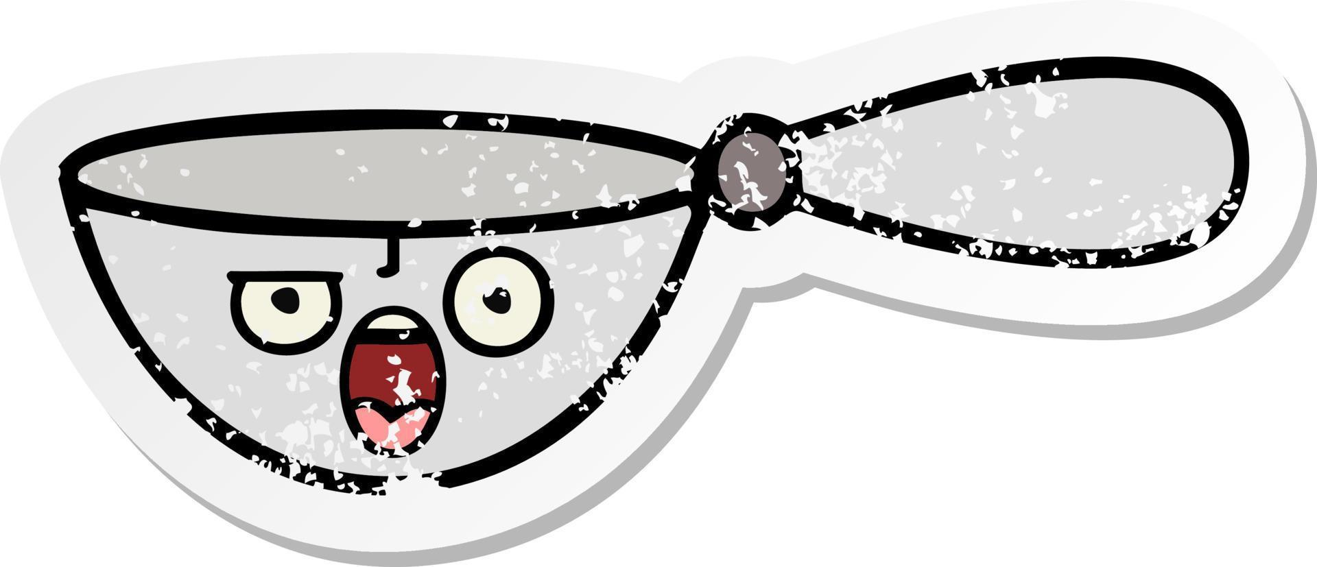 distressed sticker of a cute cartoon measuring spoon vector