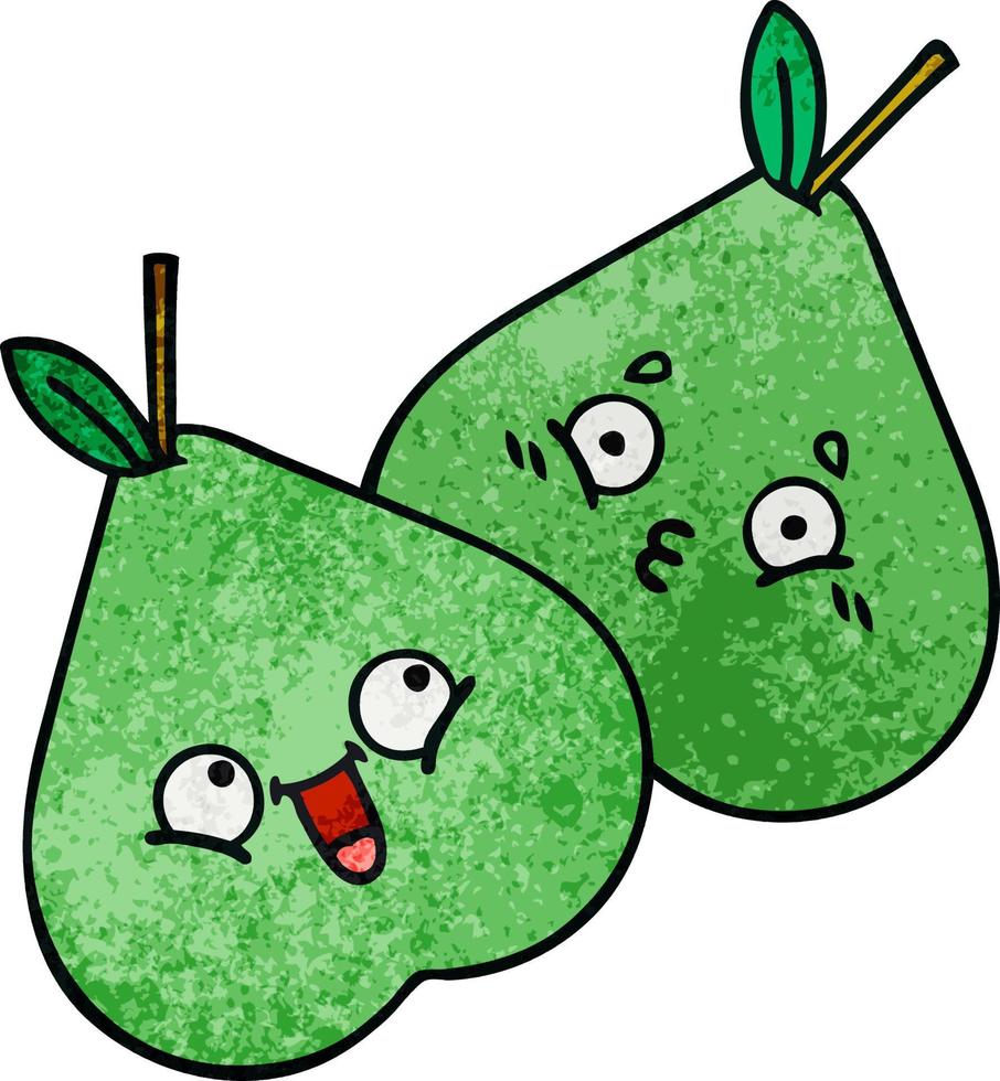 retro grunge texture cartoon green pear vector