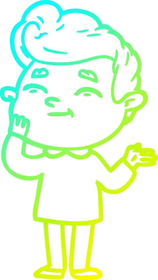 cold gradient line drawing happy cartoon man vector