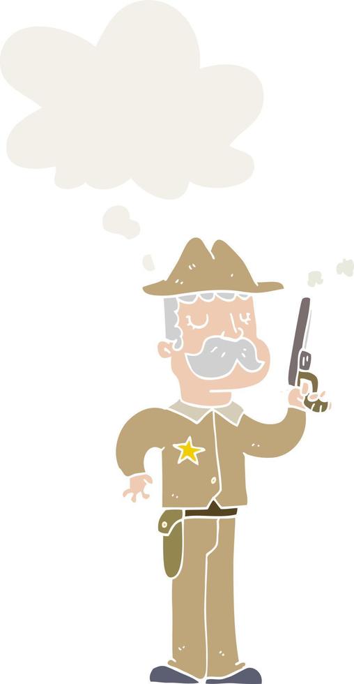 cartoon sheriff and thought bubble in retro style vector