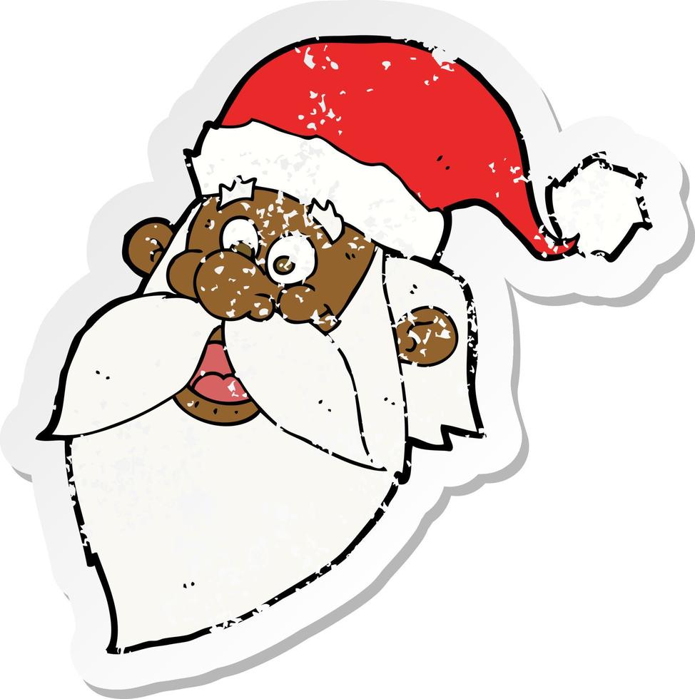 retro distressed sticker of a cartoon jolly santa claus face vector