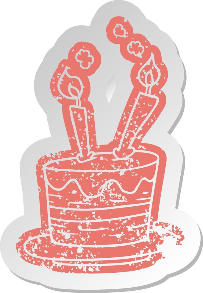 distressed old sticker of a birthday cake vector